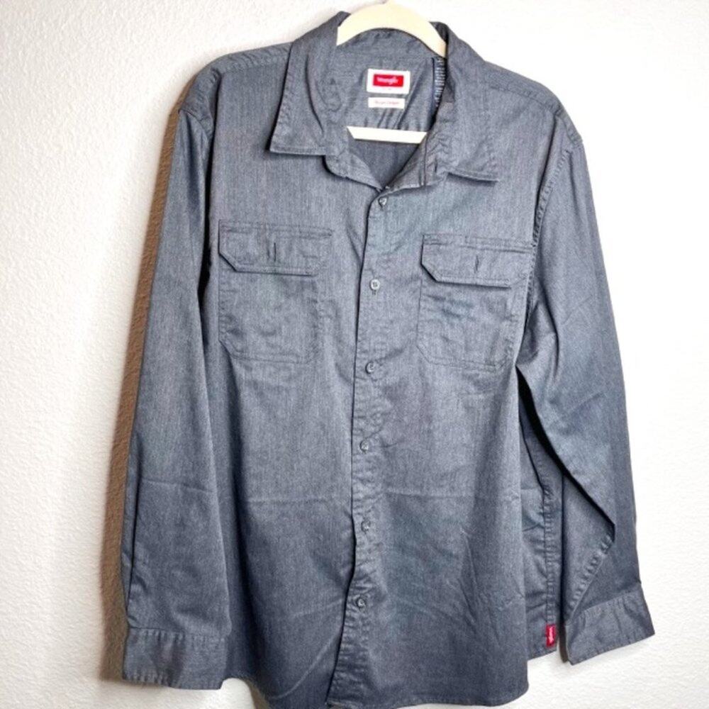 Mens Wrangler XL Flex for Comfort Denim Button Down Long Sleeve Gray Shirt